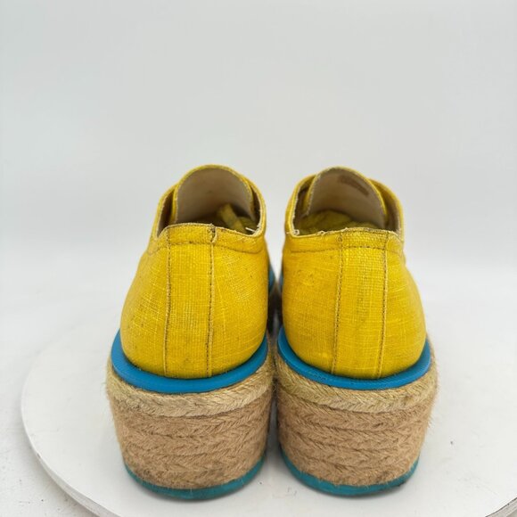 John Fluevog Martin Women Size 7 Yellow Waxed Cotton Platform Espadrilles Shoes - Picture 5 of 11